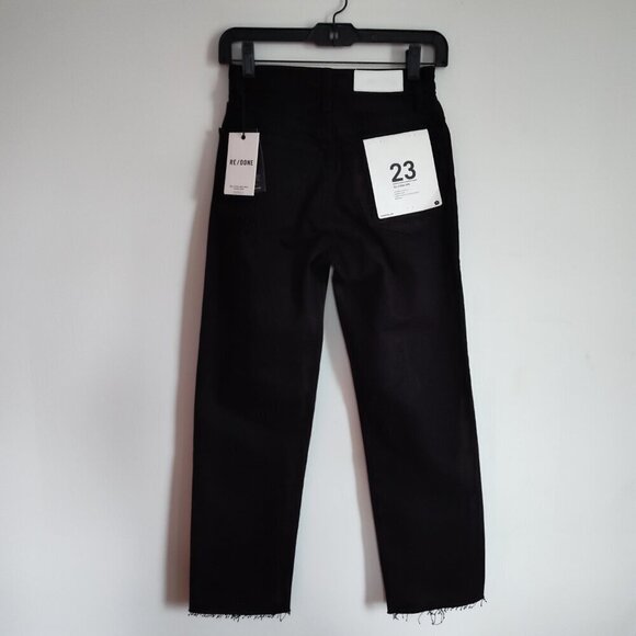 Ladies SZ 23 Re/Done Black 70's Stove Pipe Cropped Jean - Picture 3 of 8
